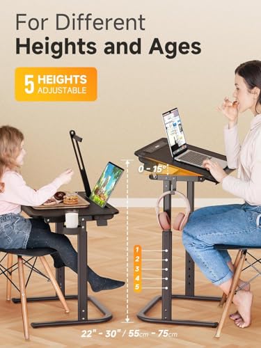 SAIJI XXL Extra Large Sturdy TV Tray Table, Laptop Desk for Couch | Height & Tilt Adjustable Heavy Duty TV Trays for Eating, Working, Writing,Drawing, Recliner Table Couch Desk with LED Light - size: 25.6" x 17.7"
