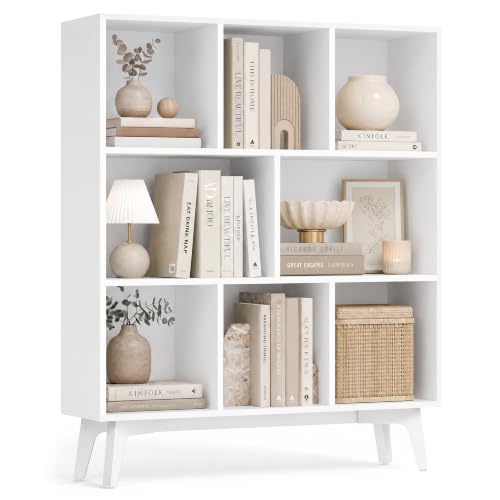 VASAGLE MAEZO Collection - Bookshelf, Bookcase, Cube Shelf with 8 Compartments, Storage Shelf, for Living Room, Home Office, Dining Room, 9.4 x 35.4 x 42.3 Inches, Cloud White ULBC191WB01S - color: Cloud White, size: 9.4"D x 35.4"W x 42.3"H, style: 8 Cube