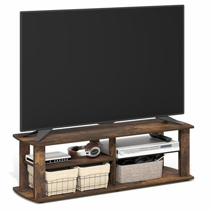 Furinno Nelly TV Stand, 3-Tier Entertainment Center with Open Shelves Storage, TV Console for TV up to 50 Inch, Soft Edges, for Living Room, Bedroom, Amber Pine - color: Amber Pine