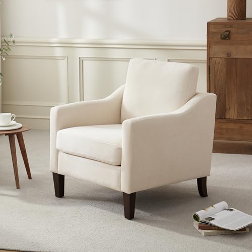 VKNOW Accent Chairs, Living Room Chairs with Wood Legs, Beige | Mid Century Armchair, Flexible Cushion, No Tool Assembly, Removable Cushion, Upholstered Single Sofa For Living Room, Bedroom - color: Beige