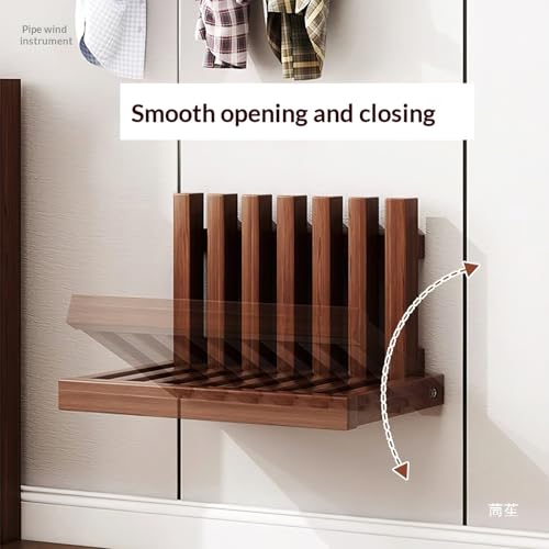 Solid Wood Wall-Mounted Bedside Shelf, Foldable Floating Narrow Table, Creative Slatted Design for Bedroom (Walnut) - color: Walnut