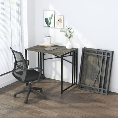 Lutown-Teen 32 inch Small Folding Desk, Black Oak | Writing Gaming Computer Camping Desk for Small Spaces, No Assembly Required Home Office Desk - color: Black Oak, size: 32 Inch