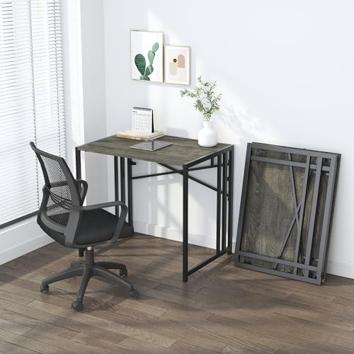 Lutown-Teen 32 inch Small Folding Desk, Black Oak | Writing Gaming Computer Camping Desk for Small Spaces, No Assembly Required Home Office Desk - color: Black Oak, size: 32 Inch
