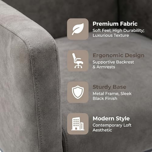 Faux Leather Upholstered Dining Chairs with Arms Set of 2, Mid Century Modern Padded Kitchen Chair with Black Metal Frame for Restaurant, Dining Room, Grey - color: Grey