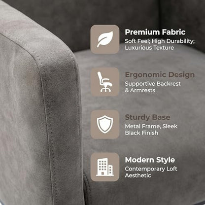 Faux Leather Upholstered Dining Chairs with Arms Set of 2, Mid Century Modern Padded Kitchen Chair with Black Metal Frame for Restaurant, Dining Room, Grey - color: Grey