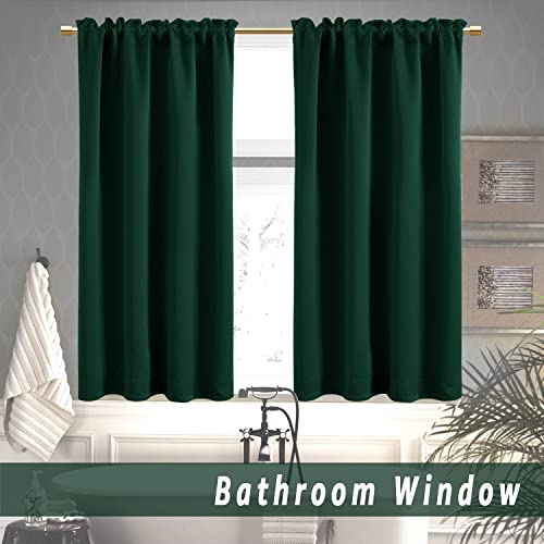 PANELSBURG Dark Green Blackout Curtains for Bedroom,Thermal Insulated Short Room Darkening Curtain for Kitchen Window Set of 2 Panels Rod Pocket 42 Inch Length,Hunter Emerlad Green - color: Dark Green