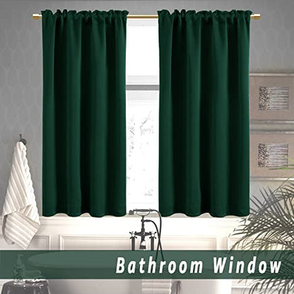 PANELSBURG Dark Green Blackout Curtains for Bedroom,Thermal Insulated Short Room Darkening Curtain for Kitchen Window Set of 2 Panels Rod Pocket 42 Inch Length,Hunter Emerlad Green - color: Dark Green