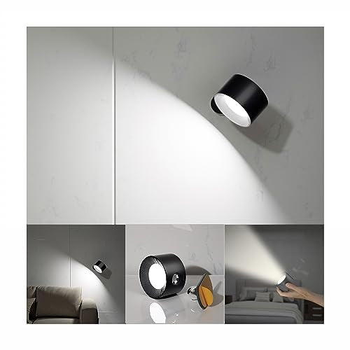 Koopala LED Reading Lights, Wall Mounted Sconces with 3 Color Temperatures & 3 Brightness Levels Rechargeable Battery Magnetic Ball 360°Rotation Touch Control, Lamps for Kids Study Bedside Closet - color: Black-A