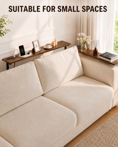 2Pack Behind Couch Table w/Charging Station Narrow Console Table | Adjustable Height(23.6"-31.9"), 5.9"Wx78.8"L, Slim Long Sofa Table, 2 Power Outlets, for Living Room, Entryway, Rustic Brown