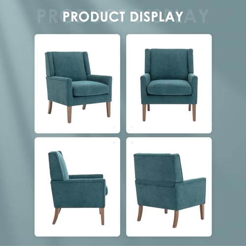 COLAMY Modern Wingback Living Room Chair, Upholstered Fabric Accent Armchair, Single Sofa Chair with Lounge Seat and Wood Legs for Bedroom/Office/Reading Spaces, Teal - color: Teal, size: Set of 1