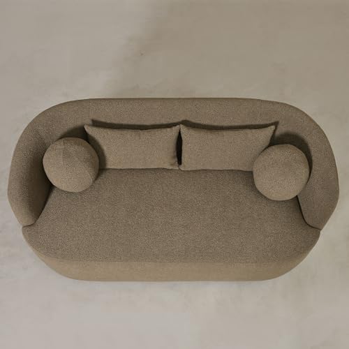 KINWELL 68" Boucle Upholstered Loveseat with 4 Toss Pillows, Teddy Brown | No Assembly Deeper 2-Seater Sherpa Couch Settee Love Seat Sofa with 3 Height Options for Small Spaces Apartment Living Room - color: Teddy Brown, size: Loveseat