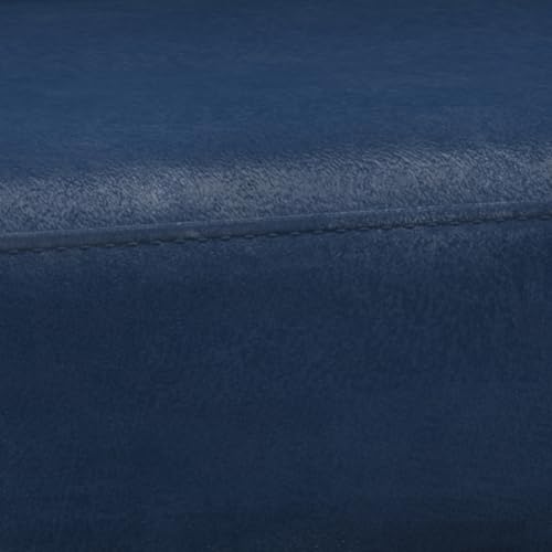 SIMPLIHOME Milltown 27" Wide Vegan Leather Rectangle Ottoman in Dark Blue | Distressed dark blue, contemporary ottoman, footstool or footrest with a cushioned seat for extra seating in the bedroom. - color: Distressed Dark Blue, style: Small Ottoman Bench