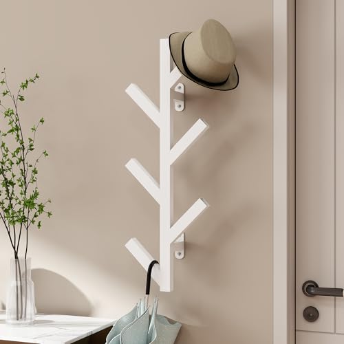 Vlush Wall Mounted Metal Coat Rack with 6 Hooks Modern Minimalist & Upright Coat Rack for Hanging Clothes, Hats, Hanging Bags and Scarves Entrance Wall Iron Coat Racks (White) - color: White, size: 25.2"L