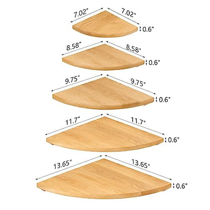 Oak Corner Shelf 12 inches Natural Wood Floating Corner Shelves Round End Wall Mounted Display Shelf Corner Plant Stand for Bathroom Kitchen Bedroom Livingroom Floating Shelves - size: 12 inches