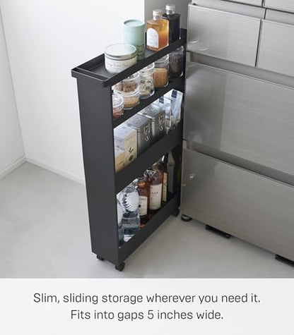 YAMAZAKI Home Tower Slim 4-Tier Rolling Storage Cart – Mobile Organizer for Kitchen Or Bathroom, 31.7" - Steel -