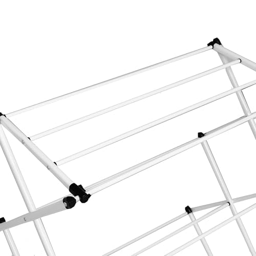 Honey-Can-Do 3-Tier Oversized Clothes Drying Rack, 31" Wide, No Assembly | Oversized 31" x 42" rack with 26 ft of drying space for bedding and large loads. Sturdy metal frame folds flat fast. - color: White, size: 31" W