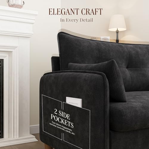 50" Mini Loveseat Couch for Small Space | Tufted Love Seat Couches for Bedroom and Apartment | Small Sofa Black - color: Black