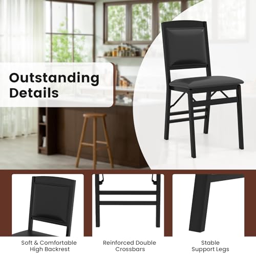 Giantex Folding Dining Chairs Set of 4, Black Wood Kitchen Chair w/Padded Seat, Solid Wood Frame, Max Load 400 Lbs, No Assembly, Easy to Store Foldable Wooden Dining Chairs for Apartment, Small Space - color: Black-padded Back