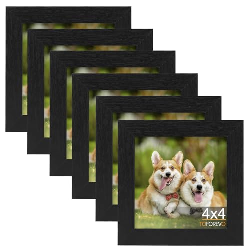 TOFOREVO 4x4 Picture Frames Set of 6, Black | Wood Grain Design, Wall Mounting or Tabletop Display, for Christmas Mother's Day Father's Day birthday - color: Black Wood Grain, size: 4x4