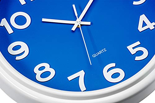 Bernhard Products Blue Wall Clock 12.5 Inch Silent Non-Ticking Modern Stylish Quartz Clocks for Home Kitchen Office Bedroom Boy's Room Nursery Kids School Classroom Battery Operated Easy to Read - style: True Blue