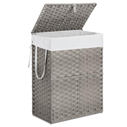 Laundry Hamper with Lid, 110L Foldable Laundry Basket with Removable Liner Bags, Handwoven Synthetic Rattan Clothes Hamper for Bathroom, Bedroom, Laundry Room, Grey - color: Grey-110L
