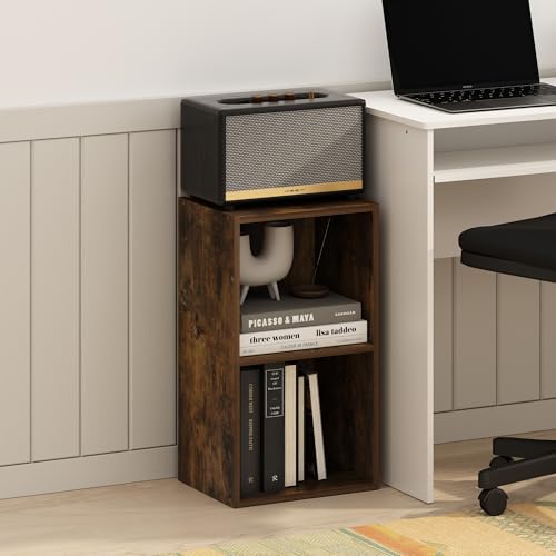 Furinno PASIR Book Shelf, 2-Tier Modern Bookshelf, Open Shelves Bookcase 9 x 12 x 21, Easy Assembly, for Living Room, Bedroom, Home Office, Amber Pine - color: Amber Pine, size: 2-Cube