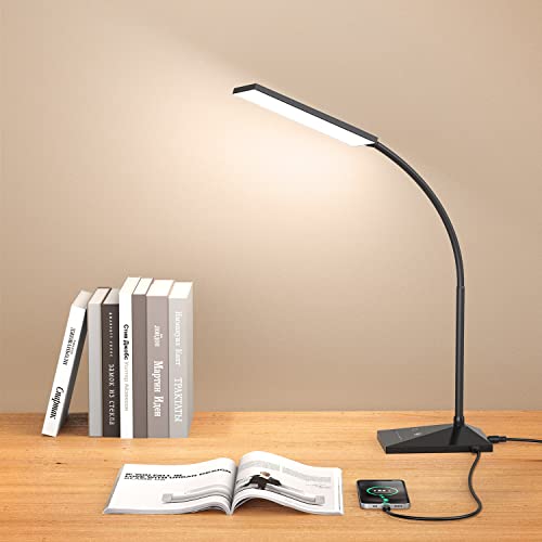 Vansuny LED Desk Lamp with USB Charging Port, Eye-Caring, 5 Color Modes,6 Brightness Levels, Touch Control, Adjustable Neck, Memory Function for Dorm Office Work Bedroom (12W,Black) | 5 Color Modes, 6 Brightness Levels, Adjustable Neck, Memory Function, 1