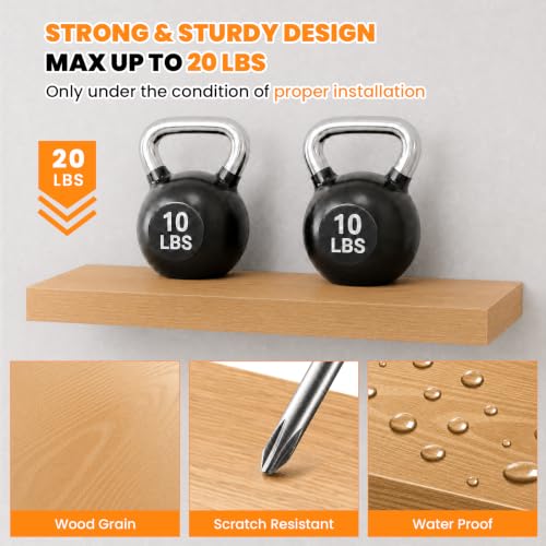 RICHER HOUSE 55 Inch Long Floating Shelves, 12" Deep Wood Wall Shelf, Oak | Wide Wall Shelves for Bedroom Kitchen Bathroom Wall Mounted Shelves, Wooden Bookshelf with Invisible Bracket, Oak, 2 Pack - color: Oak, size: 55in
