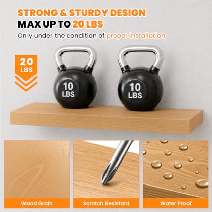 RICHER HOUSE 55 Inch Long Floating Shelves, 12" Deep Wood Wall Shelf, Oak | Wide Wall Shelves for Bedroom Kitchen Bathroom Wall Mounted Shelves, Wooden Bookshelf with Invisible Bracket, Oak, 2 Pack - color: Oak, size: 55in