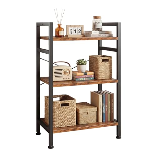 DUMOS 3 Tiers Open Bookshelf, Classic Freestanding Tall Display Shelf, Multifunctional Storage Organizer Rack for Living Room Home Office, Sturdy Bookcase for CDs/Books/Movies, Brown | Multifunctional Storage Organizer Rack for Living Room Home Office, St