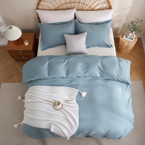 JSD Dusty Blue Duvet Cover Set Full Size | 3 Piece Soft Microfiber Duvet Cover with Pillow Shams Zipper Closure, Comforter Not Included, Oeko-Tex Certified - color: Blue, size: Full