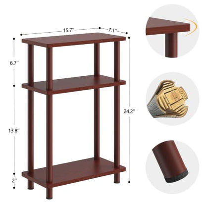 Apicizon Small Narrow Side Table, 3-Tier Skinny End Table, Dark Brown | Sofa Side Table, Slim End Table, Wood Storage Shelf, Slim Nightstand Bedside Table for Narrow Spaces, Living Room, Bedroom - color: Dark Brown, style: Narrow Side Table