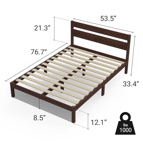 LIFEMENT Classic Wood Platform Bed Frame with Headboard, Essential, Noise Free, Under Bed Storage, No Box Spring Needed, Easy Assembly (Walnut, Full) - size: Full