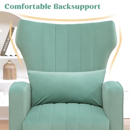 Modern Accent Chair Upholstered Living Room Chair,High Back Arm Chair with Metal Legs Lumbar Reading Chair for Bedroom, Apartment, Small Spaces Lake Green - color: Lake Green, size: Set of 1