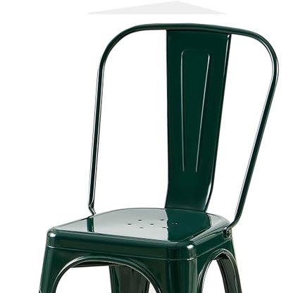 AC Pacific 18 Inch Seat Height Industrial Metal Dining Chairs, Stackable Kitchen or Bar Seat, Durable Modern Design, Versatile Accent Furniture, Set of 2, Dark Green - color: Dark Green, size: Set of 2