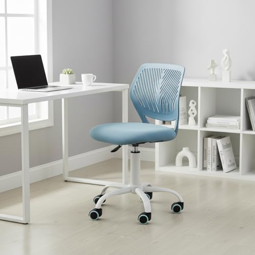 FurnitureR Blue Kids Study Desk Chair, Adjustable Swivel Armless Task Chair with Comfy Fabric Cushion & Plastic Back — Cute for Children & Students - color: Blue