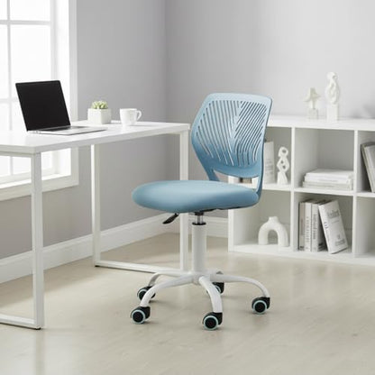 FurnitureR Blue Kids Study Desk Chair, Adjustable Swivel Armless Task Chair with Comfy Fabric Cushion & Plastic Back — Cute for Children & Students - color: Blue