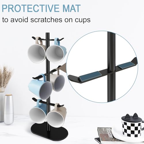 Cup Holder Tree with 6 Hooks, Metal Coffee Mug Rack Stand (Black) - color: Matte Black-A