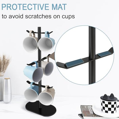 Cup Holder Tree with 6 Hooks, Metal Coffee Mug Rack Stand (Black) - color: Matte Black-A