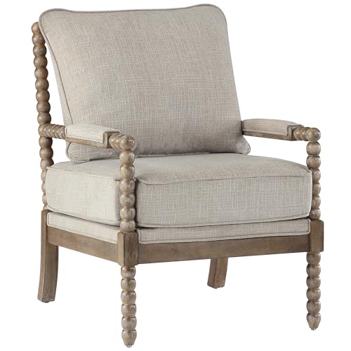 DUHOME Linen Fabric Spindle Accent Chairs Set of 2,Spool Chairs with High Resilience Spring Cushion and Armrest Pads, Leisure Armchair for Living Room Bedroom Farmhouse Home Office Belcony - color: Brown+cream, size: 2 pcs