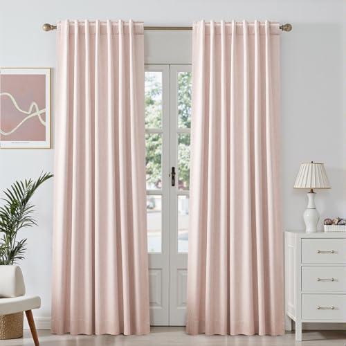 Pink Blackout Curtains 90 Inch Long for Living Room 2 Panels Set | Room Darkening, Thermal Insulated, Noise Reducing, Perfect for Bedroom/Shift Workers/Nursery, Linen Textured, Rod Pocket - color: Pink, size: 52"W x 90"L (Pack of 2)