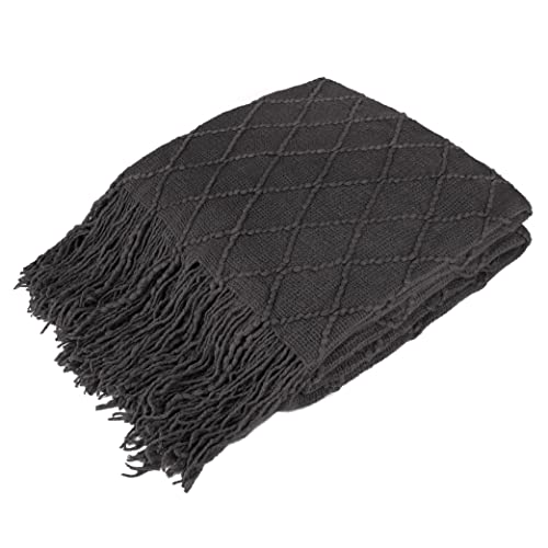 PAVILIA Dark Gray Knit Throw Blanket, Soft Knitted Farmhouse, 50x60 | Lightweight Decorative Summer Fall Throw, Outdoor Textured Boho Blanket, For Couch Bed Sofa Chair Living Room Bedroom - color: Charcoal Gray, size: 50 X 60 Inches - Throw