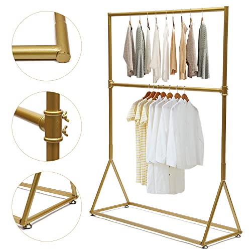 Heavy Duty Clothes Rack,Gold Garment Rack,Clothes Rack with Double Hanging Rod for Bedroom, Hall, Clothes Store and Boutique