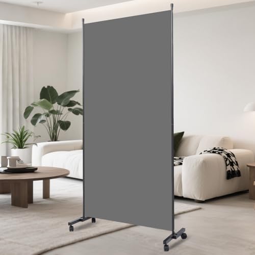 Folding Room Divider W/Wheels,Heavy Duty Base Privacy Screen Separator | 360° Smooth Lockable Rolling Wheels,Foldable Freestanding Wall Divider,Easy Movable Partition for Room Partition - color: Grey, size: B-34''-1 Panel