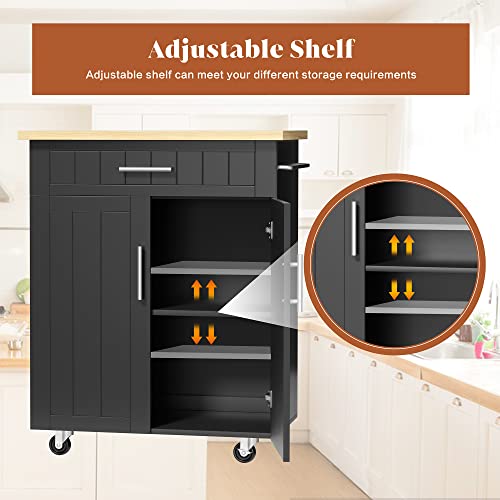 Kitchen Island Cart on Wheels with Storage Cabinet & Drawer, 26" Width Rolling Kitchen Table, Cart Handle for Towel Rack or Free Mobility, Kitchen Cart, Dining Room(Black) - size: 26-IN