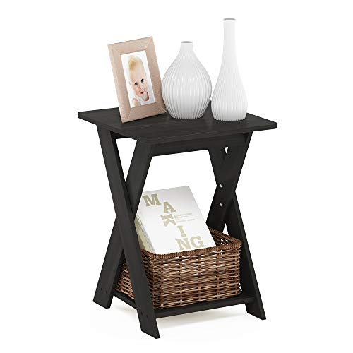 2-Tier Square Modern End Table, Criss-Crossed Night Stand, Bedside Table with Lower Open Shelf and X-Legs, Side Table, for Bedroom, Living Room, Espresso