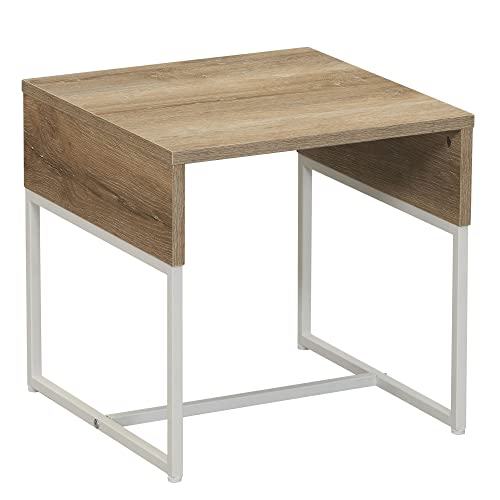 Household Essentials Coastal Oak & Iron Wrap End Table with White Frame - color: Coastal Oak Finish, style: End Table
