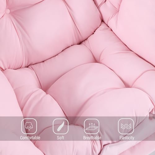 Welnow Lazy Chair with Ottoman, Reading Chair with Footrest，Pink | A Side Pocket,Armrests,Foldable Footrest,Thick Cushioned Seat & Backrest, Lounge Chair for Bedroom,Living Room & Small Space - color: Pink