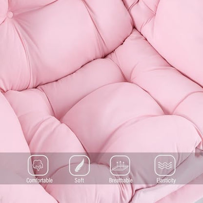 Welnow Lazy Chair with Ottoman, Reading Chair with Footrest，Pink | A Side Pocket,Armrests,Foldable Footrest,Thick Cushioned Seat & Backrest, Lounge Chair for Bedroom,Living Room & Small Space - color: Pink