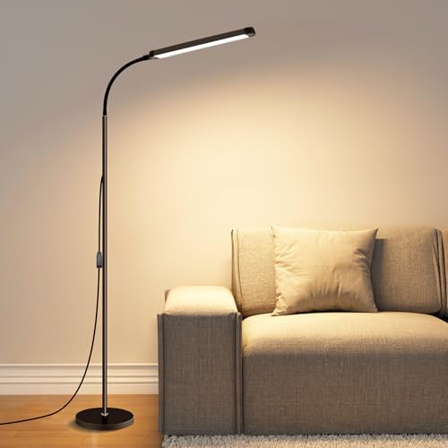 Modern LED Floor Lamp for Reading in Black, Bright 12W Dimmable Standing Light with Adjustable Gooseneck, 3 Color Temperatures, for Living Room corner, Office, Study Room, bedroom bedside nursery,lash - color: Black